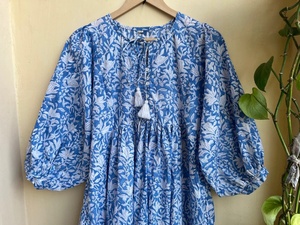 Vestido maxi bohemio de algodón con estampado floral, vestido con estampado floral, cuello redondo, vestido largo maxi para mujer - Product Image 3