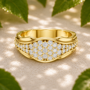 Luxury Fashion 18K Solid Gold Round Cut Lab Grown Diamond 0.50 CTW DEF VVS Wide <b>Dome</b> Pave Band <b>Ring</b> Wedding <b>Ring</b> Unisex Jewelry - Product Image 1