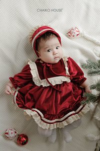 Combinaison en velours pour bébé fille CHAIKO HOUSE avec volants, col carré, manches bouffantes, style vintage, vêtements d'hiver pour nourrissons et tout-petits - Product Image 4