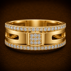 แหวนเพชรผู้ชายแบบสองแถวสุดหรู ทองคำแท้ 14K เพชรทรงกลม DEF VVS เพชรเลี้ยงในห้องปฏิบัติการ แหวนเพชรสำหรับผู้ชาย ขายส่ง - Product Image 1