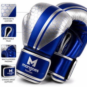 Guantes de Boxeo Profesionales ODM OEM de Cuero PU Premium Azul/Plateado con Palma Transpirable y Cierre Personalizado, Logotipo Personalizable - Product Image 2