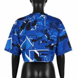 polyester spandex women <b>crop</b> <b>top</b> t shirt <b>blue</b> breathable stretch fabric sublimation print logo Women <b>Crop</b> <b>top</b> Shirt Cotton - Product Image 5