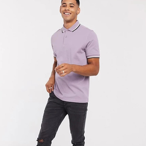 Polo de Hombre Color Lavanda Sólido, Manga Corta, Algodón Oxford, Casual, Transpirable, Tejido Liso - Product Image 1