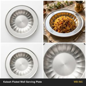 Handmade SS304 Serving Platter 26 cm Satin Well Bright Rim Fluted Kalash Fluted Well <b>Plate</b> Elegant Ins for Home <b>Decor</b> Hotels - Product Image 6