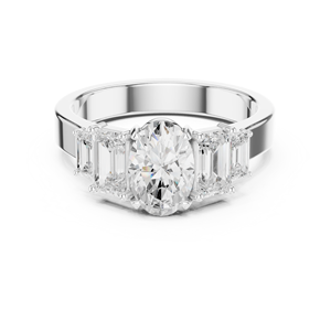 Anillo de Compromiso de Diamantes de Corte Ovalado de Lujo con Piedras Laterales de Esmeralda, Anillo de Novia de Oro Sólido para Mujer - Product Image 1