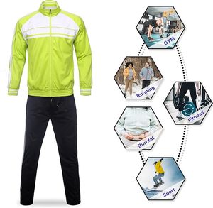 Men's Lime Green White Color Block Sporty Tracksuit Full Sleeve Zipper Stand Collar Breathable Regular Fit Autumn Wear - Product Image 3