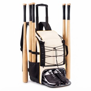 Sac à dos de baseball blanc, rouge et bleu marine avec poches latérales pour bâtons, compartiment avant zippé, capacité 30-40L, en nylon - Product Image 3