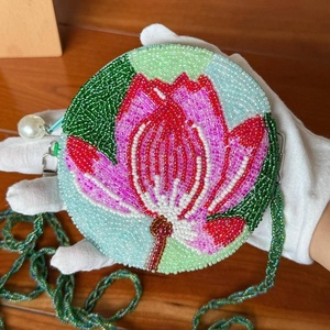 Handmade Beaded Purse Lotus Flower Design Round Style Shoulder Bag Colorful Beadwork Unique Handcrafted Fashion Ethnic Handbag - Product Image 4