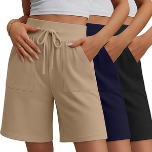 Shorts Bermuda Ligeros para Mujer, Marca Privada, Cintura Alta, Cordón Ajustable, Bolsillos, Estilo Casual Urbano - Product Image 1
