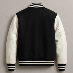 Veste de baseball personnalisée en laine noire et cuir blanc pour homme – Style bomber classique - Product Image 2
