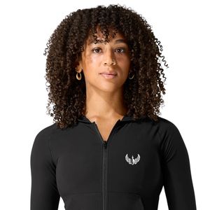 Women's Black Full Zip Performance Hoodie Long Sleeve Lightweight Stretch <b>Workout</b> Running Gym Fitness Activewear Sports <b>Jacket</b> - Product Image 2