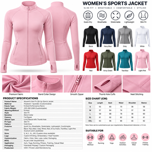Veste de sport zippée ajustée pour femme avec logo sur le devant, manches longues, col montant, idéale pour la gym, le fitness et la course à pied - Product Image 3