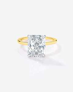 Bague de Fiançailles Solitaire en Or Massif 14K avec Diamant de Laboratoire Radiant, Sertie Halo à Griffes, Bijou d'Anniversaire et de Demande en Mariage, Fabricant de Bagues - Product Image 1