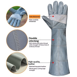 Anti-scratch Anti-bite Pet Training Leather Working <b>Gloves</b>, Cowhide Leather Puncture Resistant Thickened Long Type Safety <b>Gloves</b> - Product Image 4
