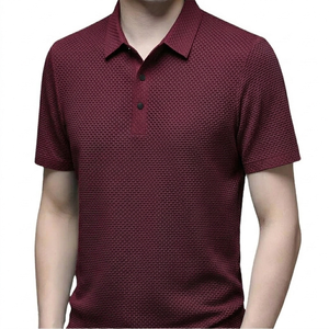 Polo à manches courtes rouge pour homme, couleur unie, 100% coton, polyester PKP, respirant, décontracté, tricoté, coupe classique, boutons - Product Image 4