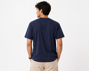 T-shirt en coton bleu marine pour homme, coupe classique, col rond, manches courtes, vêtements décontractés, vêtements avec logo personnalisé - Product Image 4