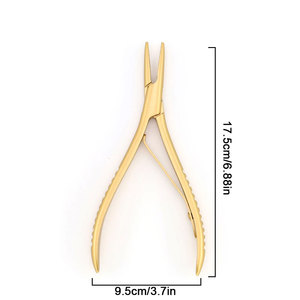 Pince professionnelle pour extensions de cheveux, plaquée or, pour application de mèches, forme plate avec dents pour perles et dreadlocks - Product Image 5