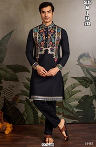 Kurta Tradicional de Boda para Hombre Bandhani Heritage Olive, Largo hasta el Suelo, Secado Rápido, Corte Regular, para Diwali y Ocasiones Festivas - Product Image 3
