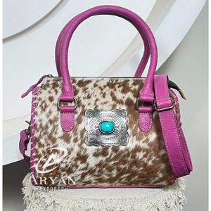 Bolsos de Cuero Vacuno Auténtico Estilo Vintage Western, Bolsos de Viaje Unisex Hechos a Mano Multiusos, Cuero con Pelo, Perfectos para Mujeres - Product Image 1