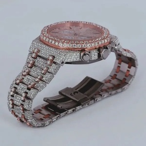 Montre chronographe de luxe style offshore avec diamants Moissanite VVS clairs, accents en or rose bicolore, boîtier en acier inoxydable, mouvement mécanique - Product Image 4