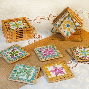 Natural rattan And Multi-Color Shell Inlay Heat-Resistant <b>Protector</b> Coaster <b>table</b> Decoration Accessories For Tea & Coffee Cup - Product Image 1