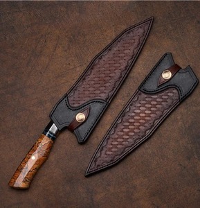 Couteau de chef japonais artisanal neuf de 9,5 pouces en acier Damas VG10, manche en bois stabilisé, pour droitier - Product Image 3