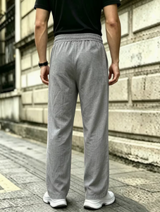 KLTW INT'L Men's Casual Loose Fit Linen Lightweight Summer Sweatpants Drawstring <b>Elastic</b> <b>Waist</b> Solid Grey <b>Trousers</b> - Product Image 2