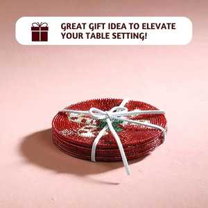 Juego de Posavasos Navideños con Cuentas Rojas, Redondos, de Cristal, con Diseño de Reno, Árbol, Gnomo y Bastón de Caramelo, Decoración Festiva para Mesa - Product Image 6