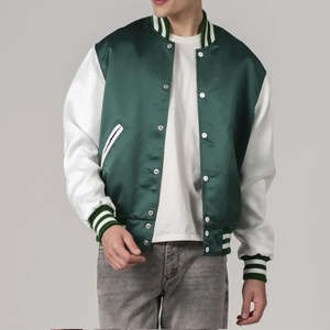 Classic Baseball <b>Jacket</b>, Varsity Letterman Style, Wool Blend, Leather Sleeves, Embroidered Patch <b>Casual</b> College <b>Jacket</b> For <b>Men's</b> - Product Image 1