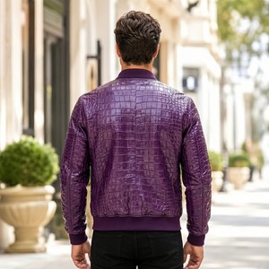 Blouson Bomber en Cuir Gaufré Violet pour Homme avec Fermeture Éclair – Collection LEATHER SPOT |   Polyester respirant fait main - Product Image 3