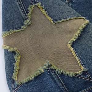 Pantalones Cortos Vaqueros Vintage Personalizados con Apliques de Estrellas, Tejido Transpirable, Corte Recto, Lavado Claro, Bordado Desgastado, Parches Estampados para Hombre - Product Image 5
