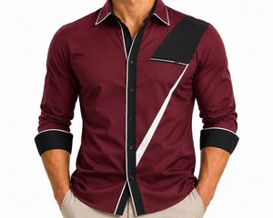 Men's <b>Maroon</b> Solid Stand Collar Full Sleeve Horn Button 100% Cotton Breathable Anti-Wrinkle Spring ODM Smart Casual Dress Shirt - Product Image 1