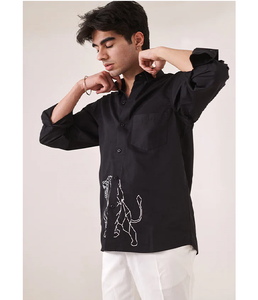 Camisa de Satén de Algodón para Hombre, Manga Larga con Bordado de León, Corte Ajustado, Abotonada, Informal, para Uso Diario de Verano, Cómoda y Moderna - Product Image 1