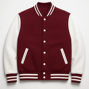Men's Black Varsity <b>Jacket</b> White Sleeve Turn-down Collar Button Closure Casual Style Autumn Wear Solid Color Regular Fit - Product Image 6