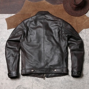 Veste en cuir vintage pour homme, style pilote moto des années 1930, cuir de vachette pleine fleur brossé, veste en cuir véritable - Product Image 2