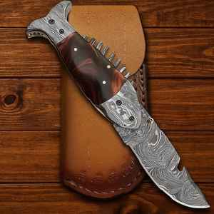 Couteau de poche artisanal en acier Damas en forme de poisson avec manche en bois de haute qualité pour le camping en plein air, la survie, qualité industrielle OEM - Product Image 6