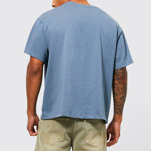 T-shirts en coton biologique vierges à col rond classiques, prix de gros abordable, impression de logo 3D en relief personnalisée, polyester en vrac - Product Image 4