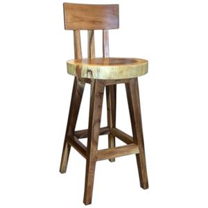 เก้าอี้บาร์ไม้สักแข็งแรงทนทาน  แบบพื้นผิวธรรมชาติ  เบาะไม้แผ่นเดียว  เก้าอี้บิสโทรสำหรับร้านกาแฟ ร้านอาหาร และเลานจ์โรงแรม - Product Image 2