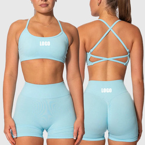 Ensemble 2 pièces de sport et yoga personnalisé pour femme, haute qualité, extensible dans les quatre sens, couleur unie, idéal pour la course et l'entraînement – Vente chaude - Product Image 1