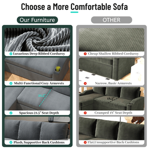 Divano Letto Angolare Moderno Convertibile in Velluto a Coste con Contenitore, Portabicchieri e Braccioli per Soggiorno - Product Image 5