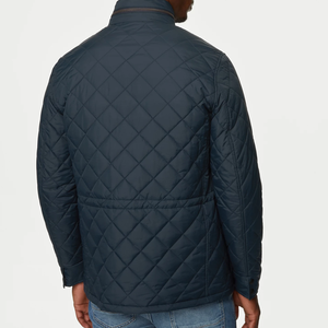 Men's Navy <b>Quilted</b> Jacket Stand Collar Regular Fit Windproof Zipper Closure Solid Color Polyester <b>Wadding</b> Autumn Casual - Product Image 1