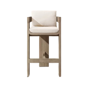 Chaise de bar d'extérieur moderne en teck massif avec siège rembourré et accoudoirs ouverts – Mobilier de luxe durable pour restaurants et cafés - Product Image 3