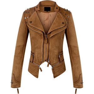 Wholesale New Slim Spring and Autumn Women's Suede Leather <b>Jacket</b> Studded Ladies Biker <b>Jacket</b> OEM ODM - Product Image 1