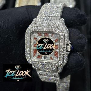 Reloj Mecánico Ice Look con Esfera Cuadrada, Números Romanos, Bisel de Cristal, Correa con Pedrería, Reloj de Pulsera Elegante - Product Image 2