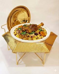 Calentador de comida tipo chafing dish de metal dorado de lujo con tapa y base para combustible para uso en restaurantes a precio económico - Product Image 6