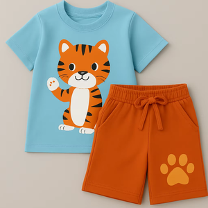 Ensemble t-shirt et short en coton pour enfants, vêtements d'été respirants et décontractés, deux pièces, taille personnalisée, livraison rapide - Product Image 1