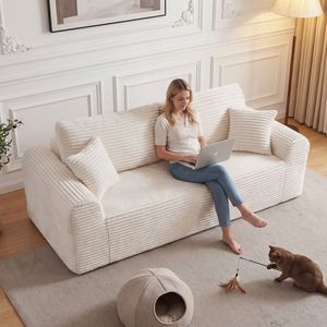 Divano a 3 posti in velluto a coste da 67 cm, comodo divano da pavimento con 2 cuscini, seduta profonda, divano senza struttura per soggiorno, imbottito e confortevole - Product Image 1