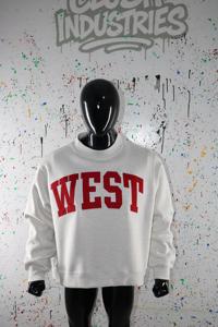 Sudadera de cuello alto color gris ceniza occidental 100% roja con bordado de apliques, sudadera de cuello ancho con hilos finos - Product Image 2