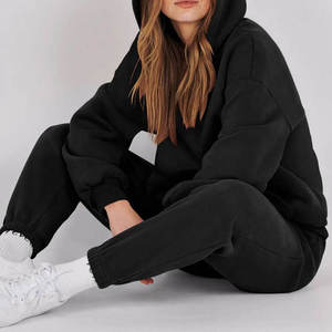 Ensemble de vêtements de sport pour femmes en 2 pièces, ensemble décontracté en deux pièces, sweat-shirt et pantalon de survêtement unis, mode d'hiver, tenue de jogging - Product Image 3