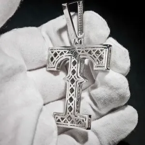 จี้เพชรโมอิสซาไนต์รูปตัวอักษร 'T' แบบเต็มเม็ด ดีไซน์ฮิปฮอป ประดับเพชรแบบพาเว่  จี้รูปตัวอักษรหรูหรา ทำจากเงินแท้ 925 - Product Image 2